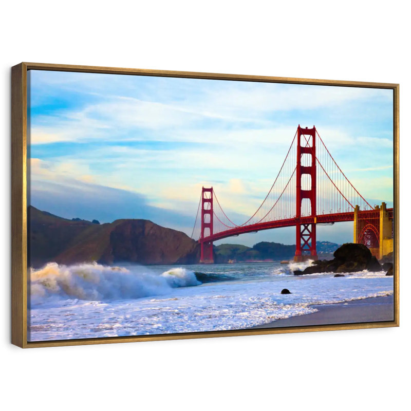 Golden Gate Bridge San Francisco, Floating Frame Gold, 31" X 21"