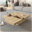 Table basse carrée en placage de bois avec plateau coulissant en grain de bois naturel 39,4 po
