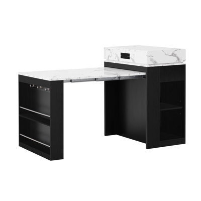 [VIDEO] Extendable Dining Table with Folding Tabletop, Bar Table with Drawers and Power Outlet, Kitchen Island with Wheels and Hooks, Sideboard for Kitchen and Dining Room