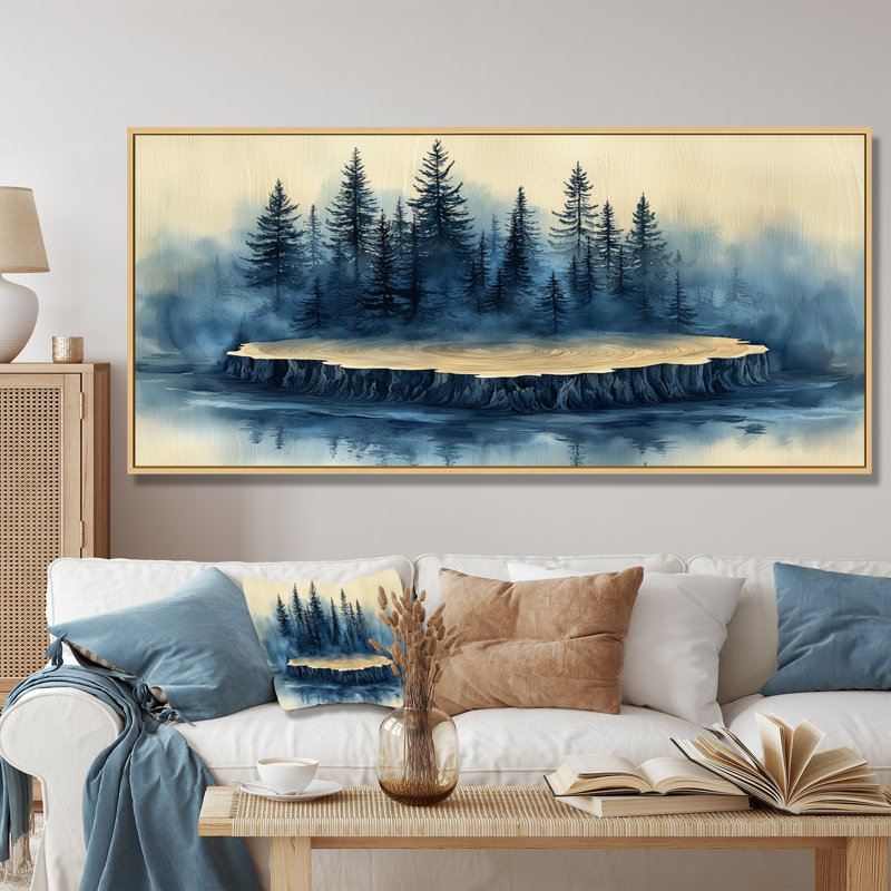 Forêt d'hiver sur bois, diapositive Harmony II - forêt, art mural, H 28 po x l 60 po, Floater Framed, Natural