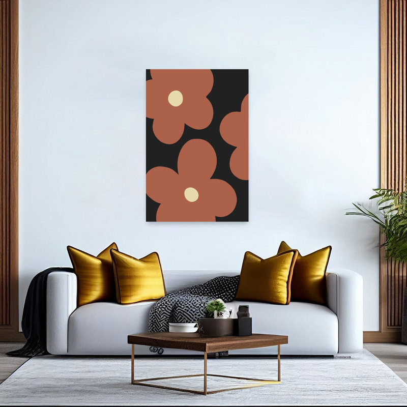 «Terracotta Retro Flowers», impression murale rétro minimaliste fleur, H 60 po x l 40 po