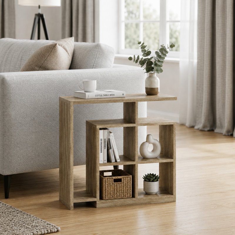 Table de bout moderne avec étagère de rangement à cubes ouverts, petite table d'appoint et présentoir de bibliothèque, Chêne