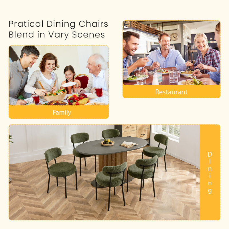 Boucle Sherpa Dining Chairs Set - Ergonomic Curved Back Upholstered Chairs with Sturdy Frame, Easy Assembly for Modern Kitchen & Dining Room