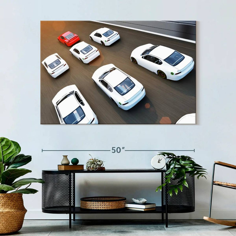 Mehar Red And White Cars, 34" H x 51" W