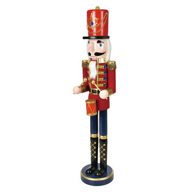 Handmade Wood Nutcracker Drummer Soldier Statue