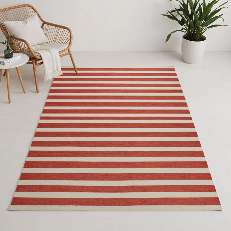 Tapis intérieur / extérieur beige HorizontalStripes, Rectangle 5 pi x 7 pi