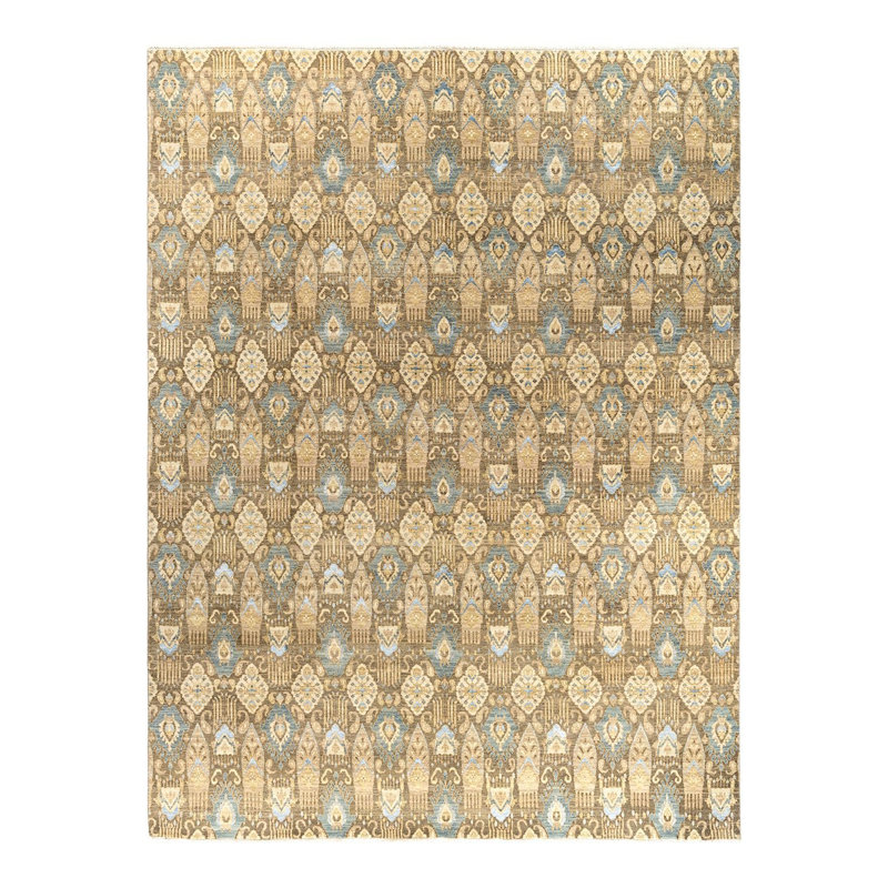 Tapis noué à la main unique en son genre Lynze - brun, 9 pi 0 po x 12 pi 0 po
