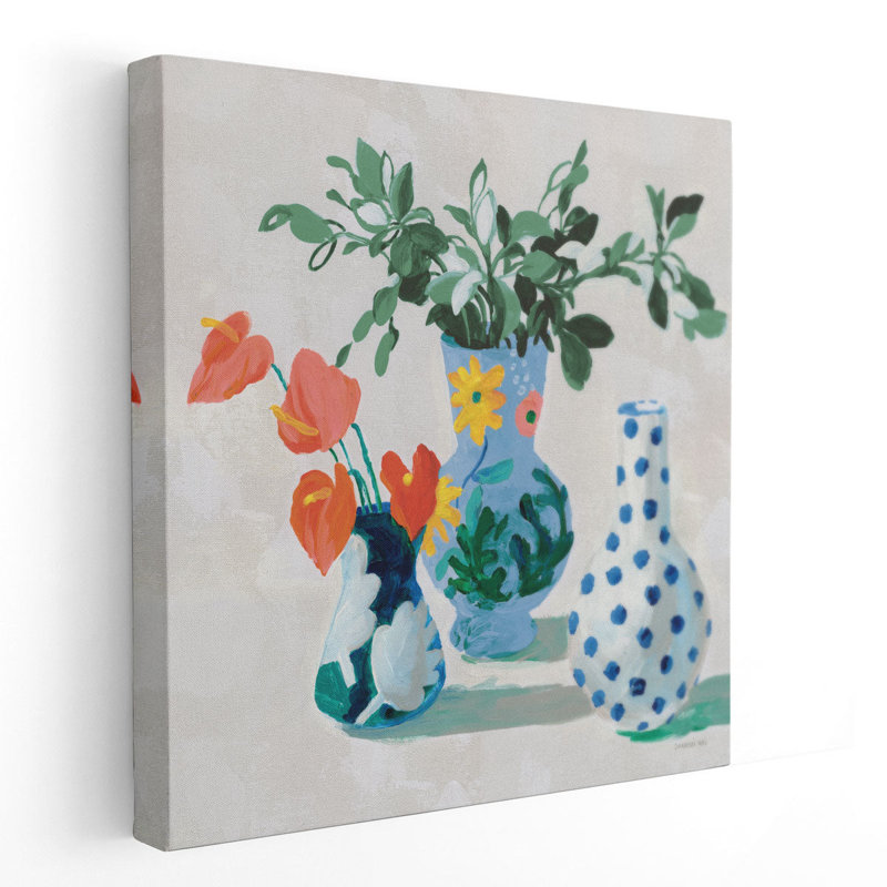 Bungalow Vases Green - reproduction d'art sur toile, H 12 po x l 12 po