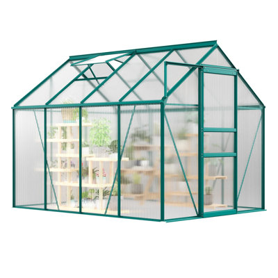 Heavy Duty Polycarbonate Greenhouse for Outdoors – Walk-in Aluminum Frame, Sliding Door, Adjustable Roof Vent, Weather-Resistant, Spacious for Backyard, Patio, Winter Use – Green
