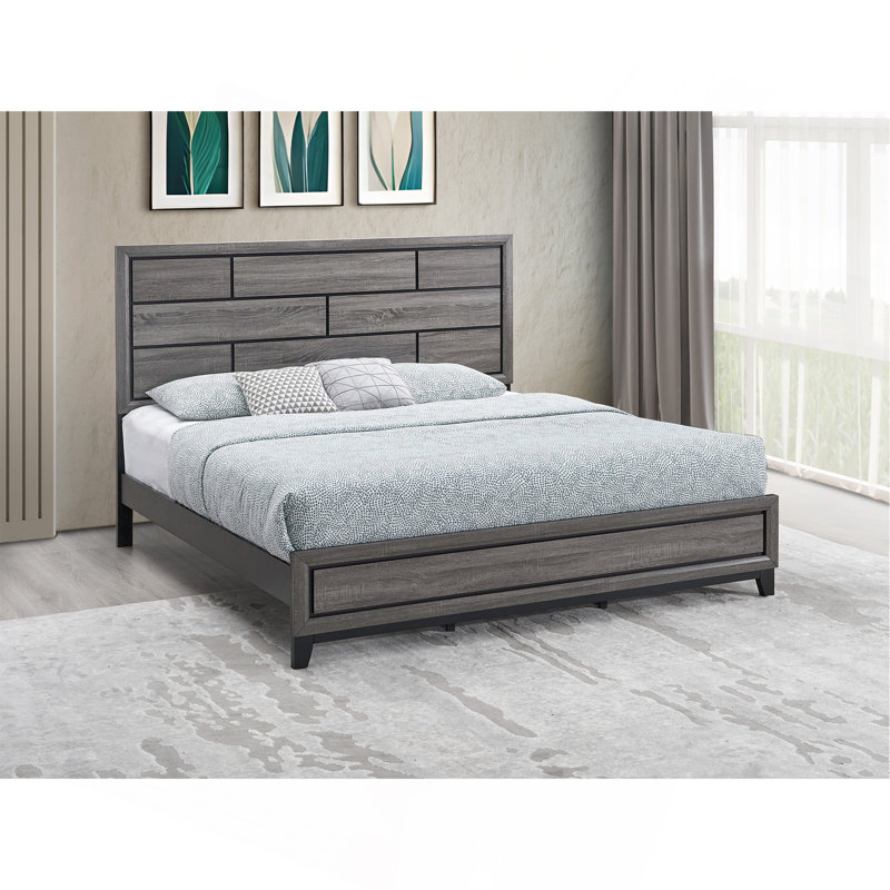 Lit Glasgow (matelas non inclus), Gris, Grand lit