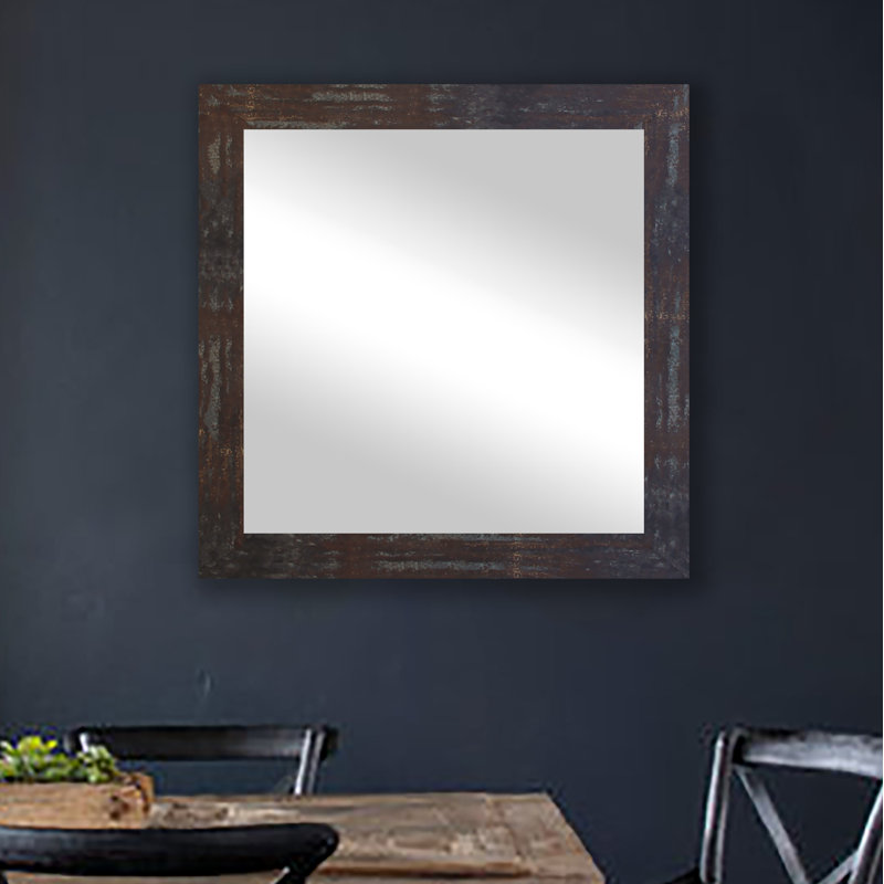 Dematteo Wood Flat Mirror, 35.5" H x 35.5" W, Industrial Steel/Brass
