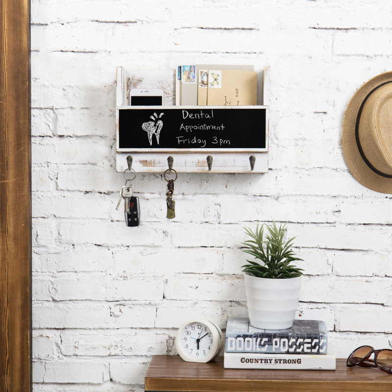 Benita Wall Key Organiser with Key Hooks, Mail Storage and Chalkboard