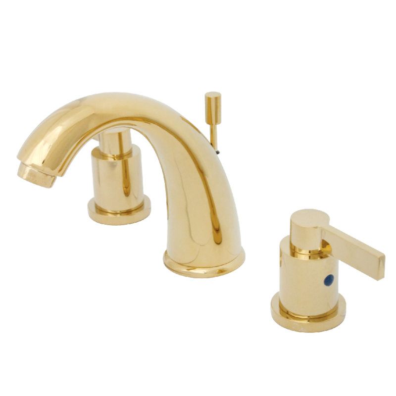 Kingston Brass NuvoFusion Two-Handle 3-Hole Deck Mount Widespread Bathroom Faucet with Retail Pop-Up Drain, Polished Brass