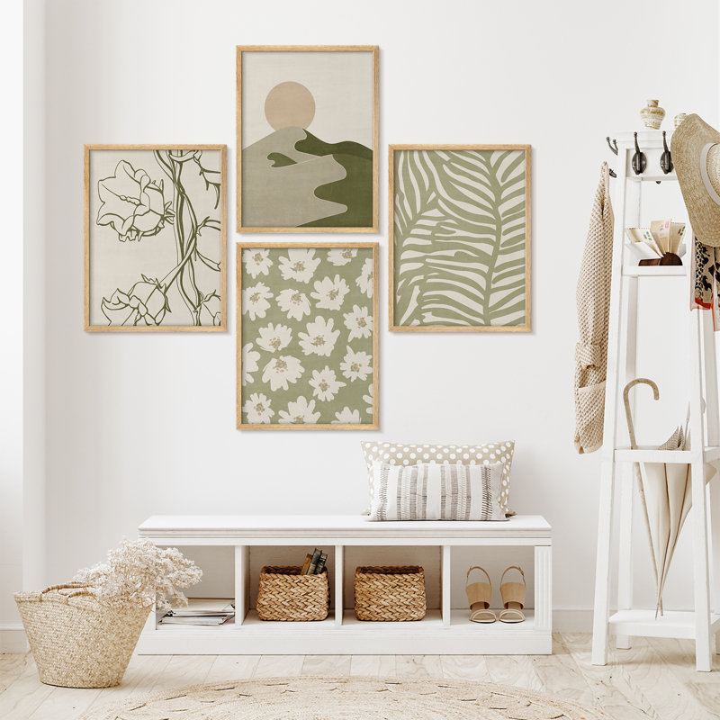 «Green Floral Botanical Abstract Landscape», impression encadrée, affiches, salle de bain, petit art mural, 10" H x 8" W
