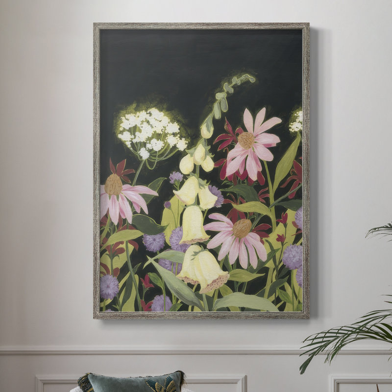 «Moonlit Wildflowers I», reproduction encadrée - bois massif, H 11 po x l 9 po