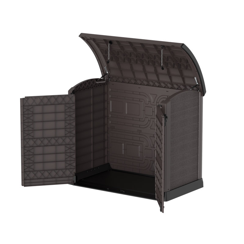 Arc Lid Rattan Horizontal Garbage Shed, Brown