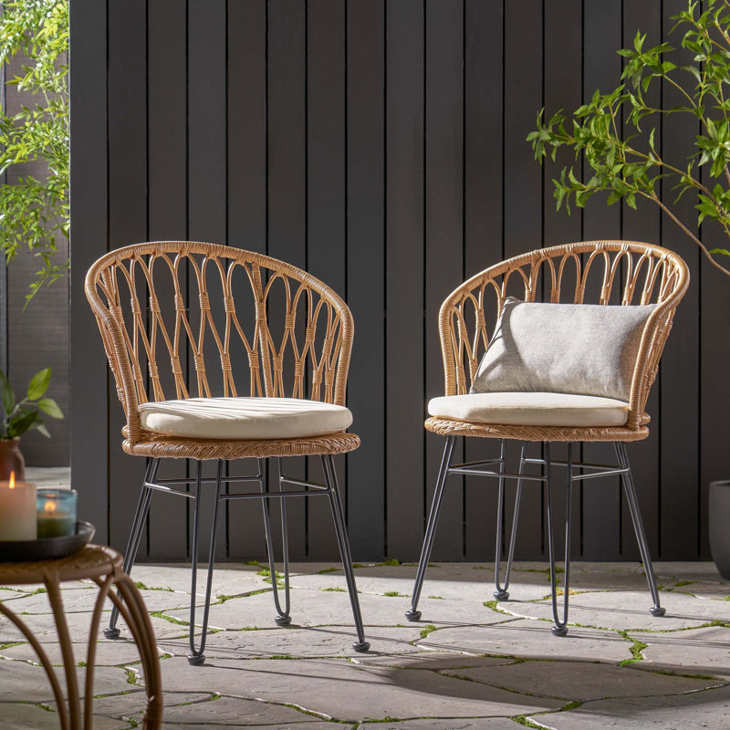 Chaise Tavon, 2 pièces avec 2 coussins, Coussin beige / cadre brun clair / noir