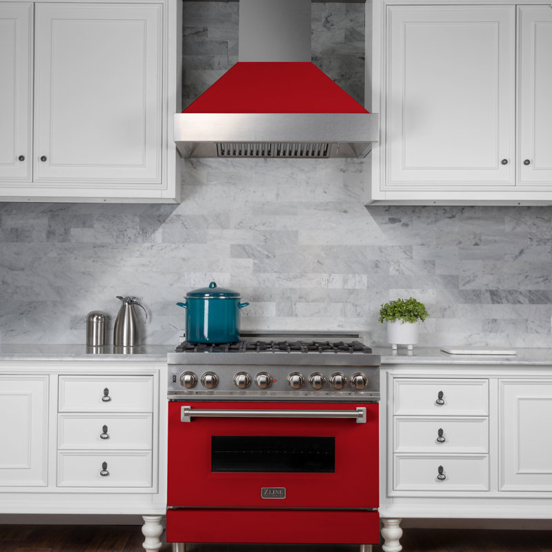 ZLINE 36" Legacy Dual Fuel Range, Red Matte Satin Stainless Steel
