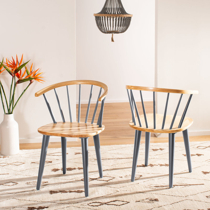Baek 45cm Solid Spindle Back Arm Chair, Natural/Grey