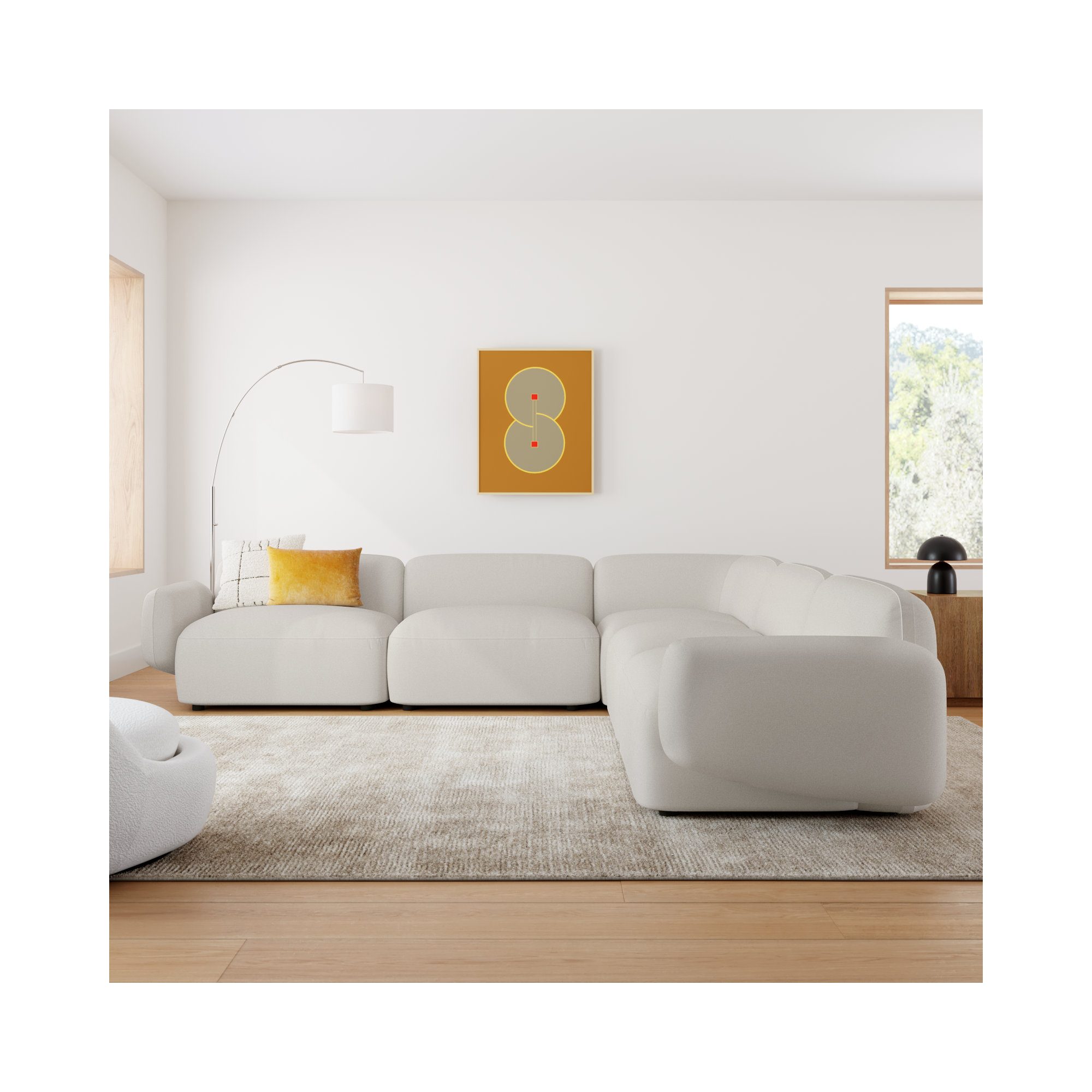 Isles 5 - Piece Upholstered L-Sectional, Mellow Ivory Chenille