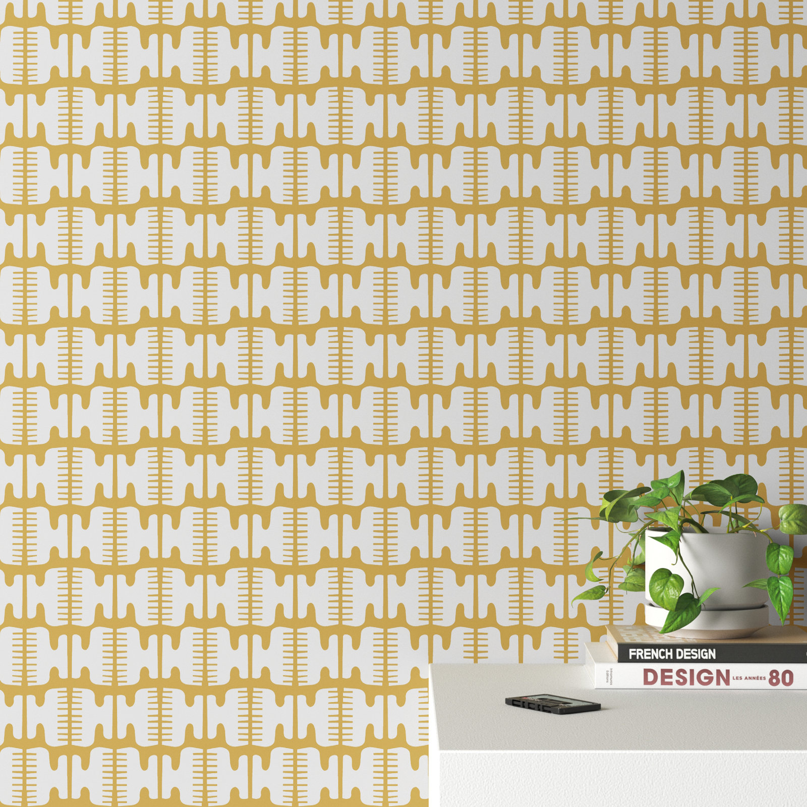 Elliott Mid-Century Peel & Stick Geometric Wallpaper, Yellow/White