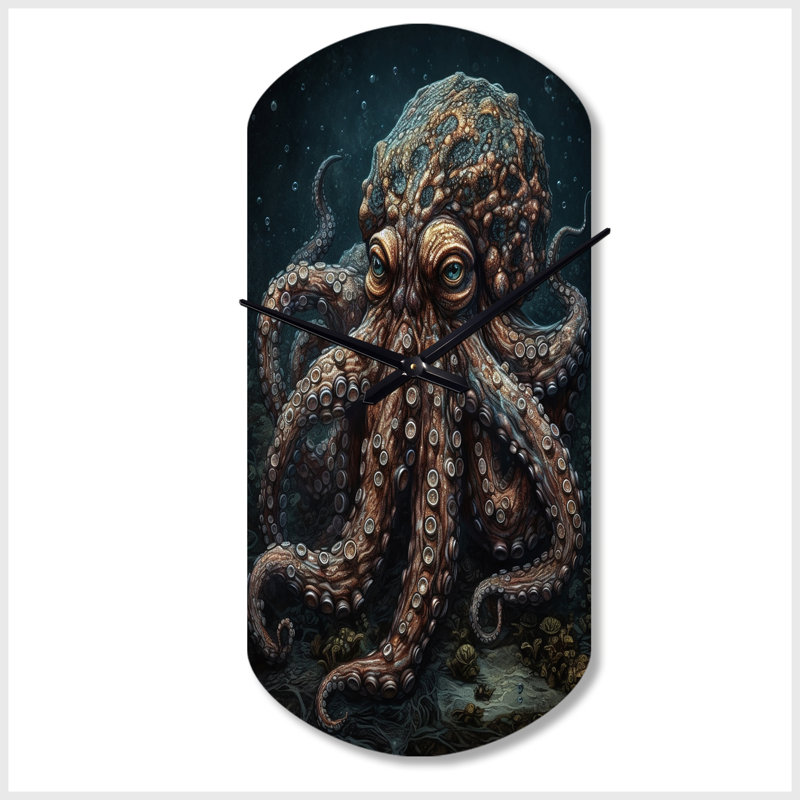 Horloge murale Estalee Brown Octopus Under The Sea - Brown, Grand