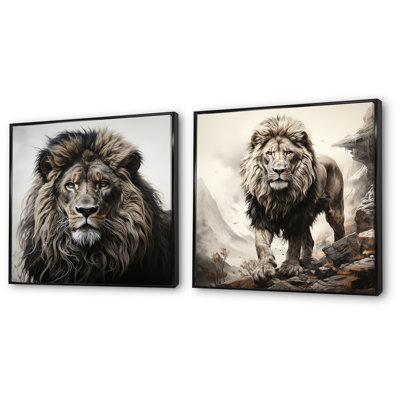 «Majestic Vintage Lion I», ensemble de 2 reproductions d'art sur toile