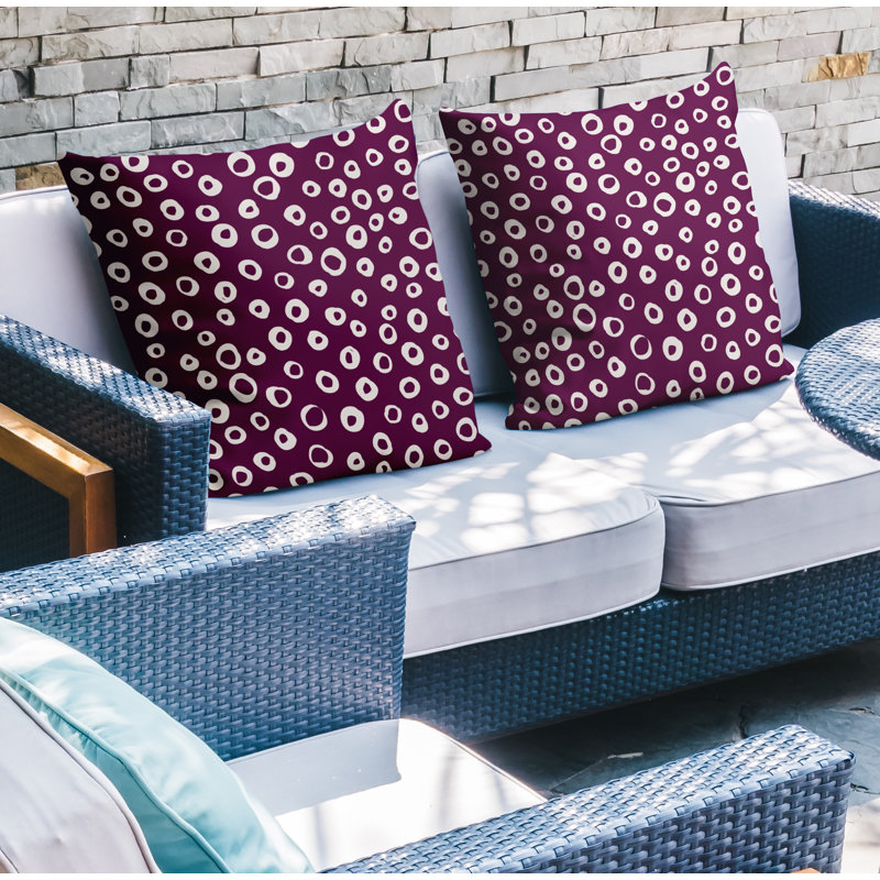 Oreiller carré intérieur / extérieur à pois Tanta, L 19 po x H 19 po, Mauve
