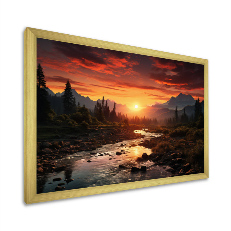 «Sunrise Morning At The River - Sunrise & Sunset», art mural, H 34 po x l 44 po x P 1,5 po, Cadre doré simple