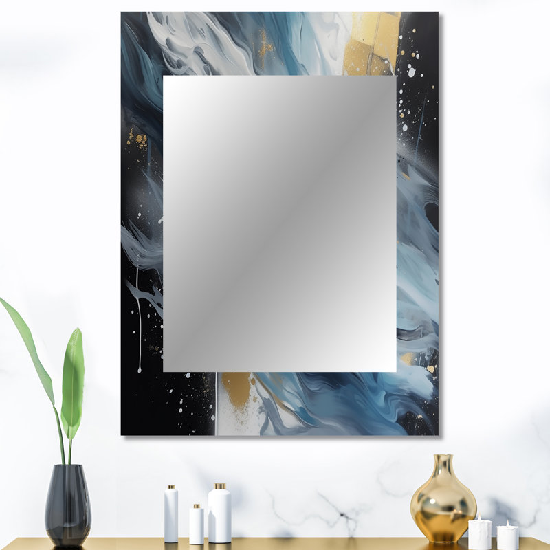 Blue And White Transcendent Brushstrokes II - Abstract Painting Mirror, Blue Decorative Wall Mirror, Printed Metal Art