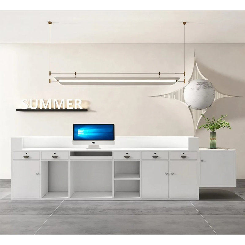 Chrissi Rectangle Manufactured Wood Reception Desk, Sky Blue/White, 60cm H x 260cm W x 100cm D