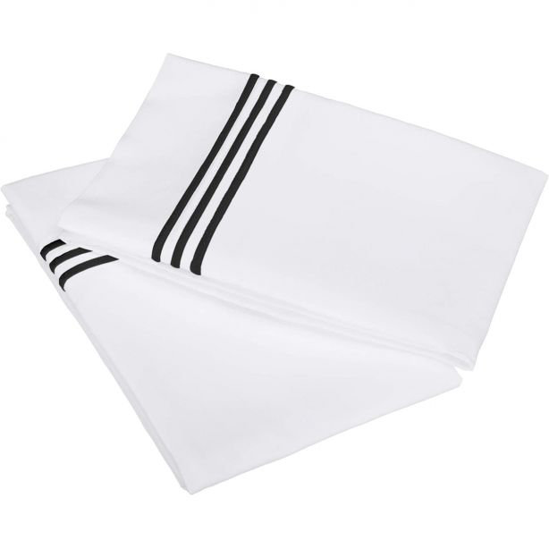 400TC Triple Embroidery Cotton Sateen Pillowcases (Set Of 2), White/Black