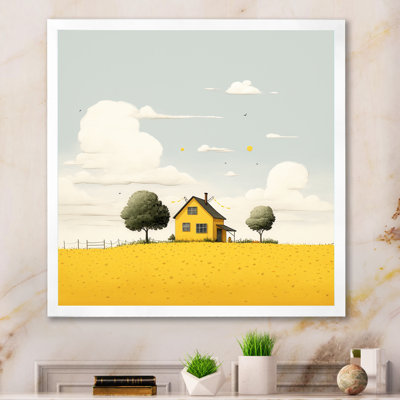" Yellow House On The Prairie Minimal Watercolor "
