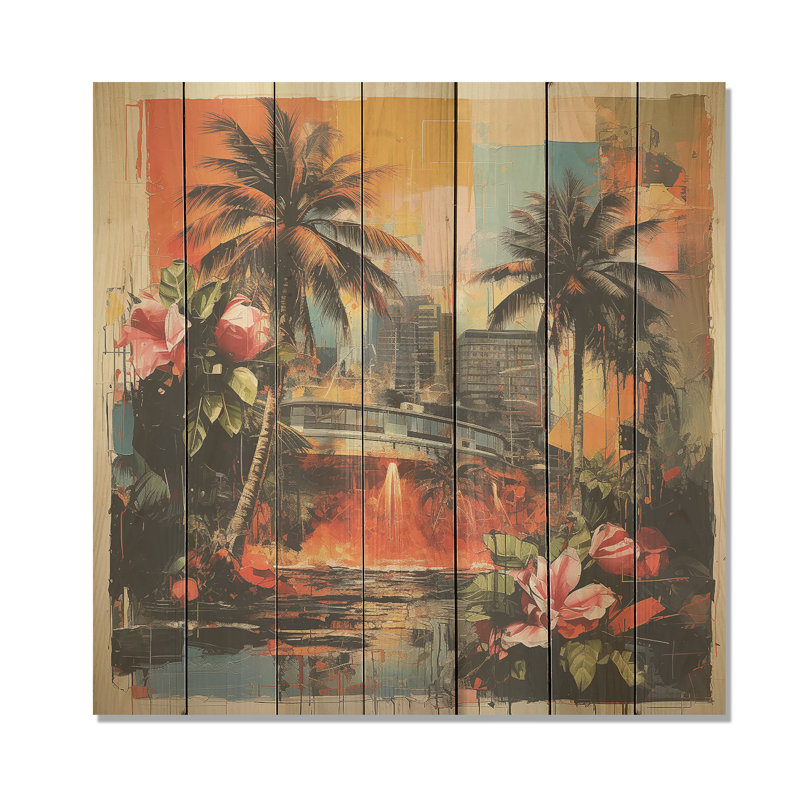 Vert et rouge, harmonie de Honolulu - Honolulu sur impression sur bois, H 15 po x l 15 po
