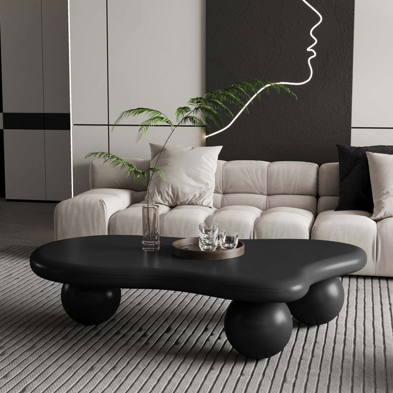 Table basse en forme de nuage avec 3 pieds sphériques pour la décoration du salon et une utilisation pratique, Noir, Noir
