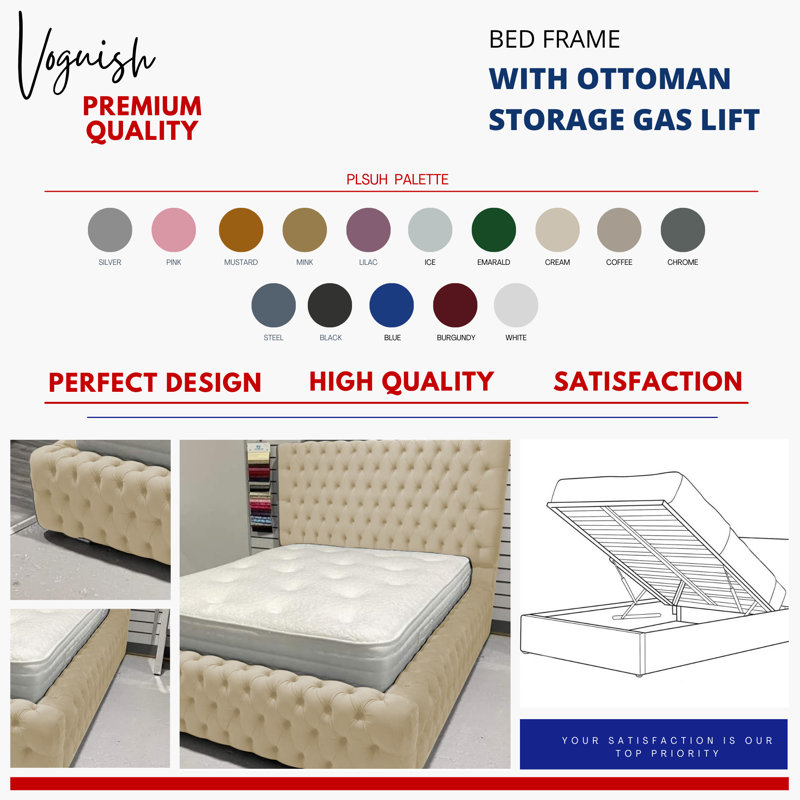 Upholstered Ottoman Storage Bed, Double (4'6), Green