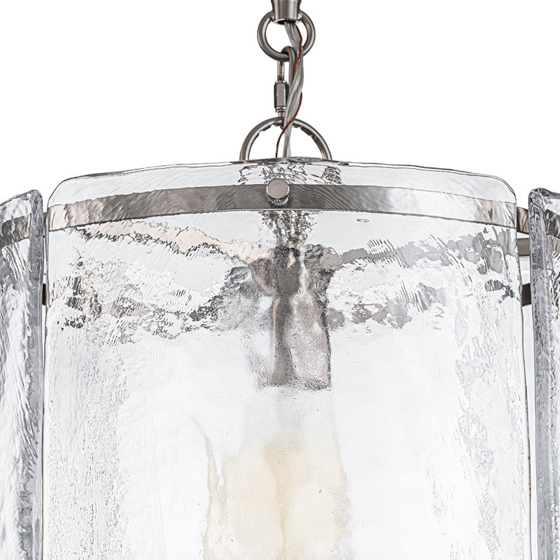 Luminaire suspendu cylindrique en verre d'eau 1 lumière fabriqué à la main, Nickel brossé