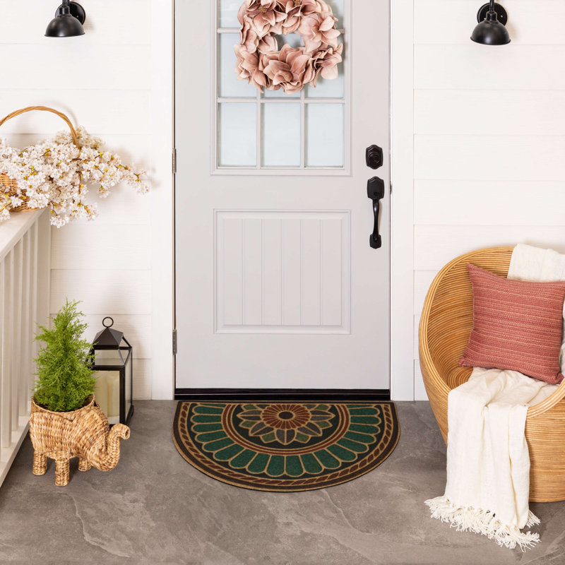 Amoura Geometric Tiled Medallion Recycled Rubber All Weather Non-Slip Outdoor Slice Door Mat, Copper