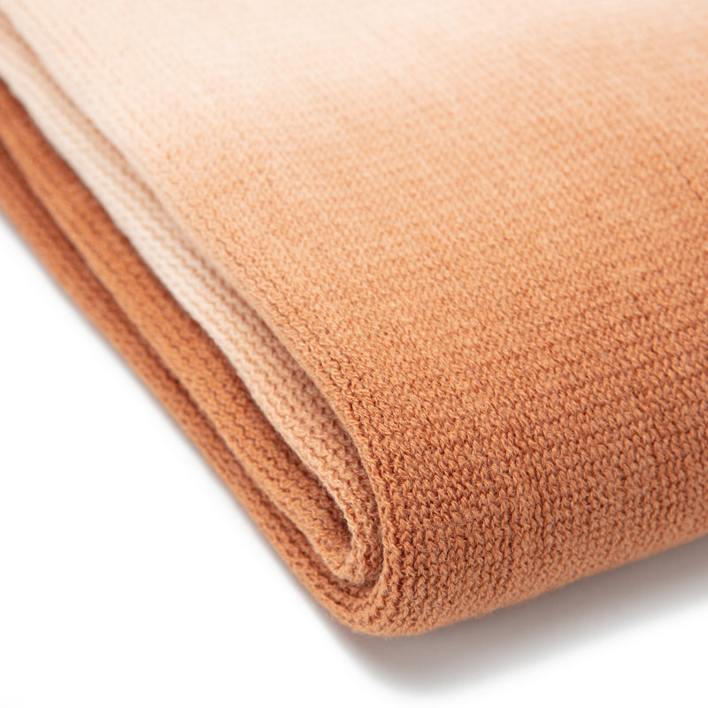 Caramel Gradient Ombre Knitted Faux Fur Throw Blanket with Tassels