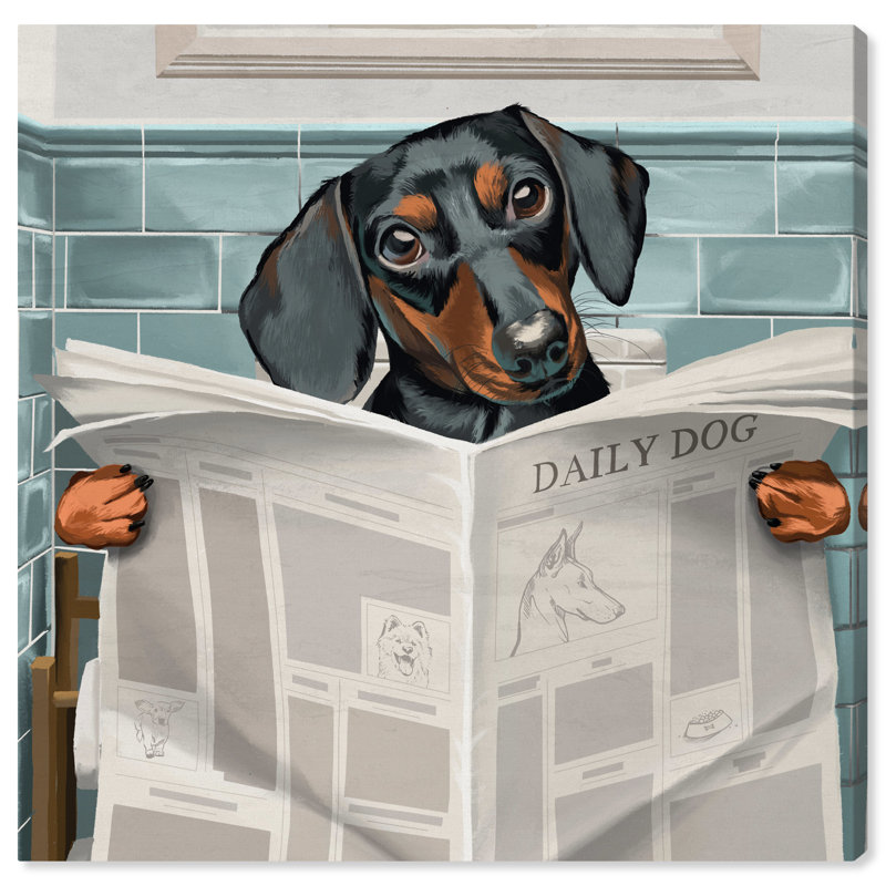 «Occupied Bathroom Doxie - impression d'art graphique, Toile tendue, H 40 po x l 40 po x P 1,5 po
