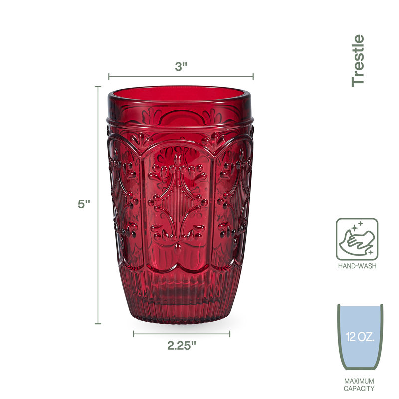 Fitz and Floyd Trestle Highball Glasses, 12, Red