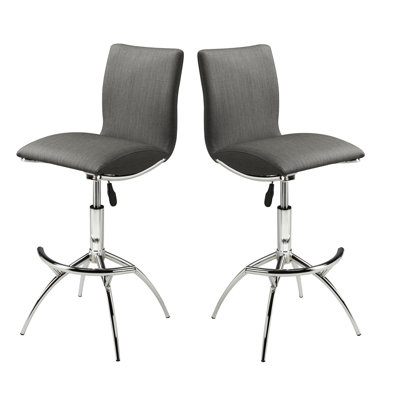 Contemporary Adjustable Height Gray With Frame And Pu Seat Attribute, Of 2 2pcs Modern Bar Stools Stand Leather Upholstery