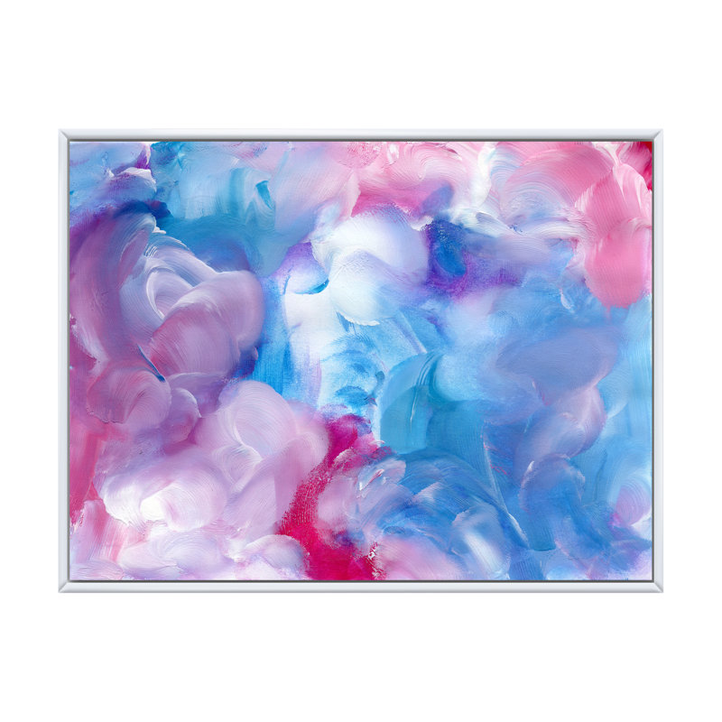 Nuage abstrait bleu et rouge - Peinture sur toile, H 30 po x l 40 po, Toile à cadre flottant blanc