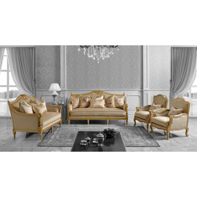 4-piece Beige Velvet Living Room Set