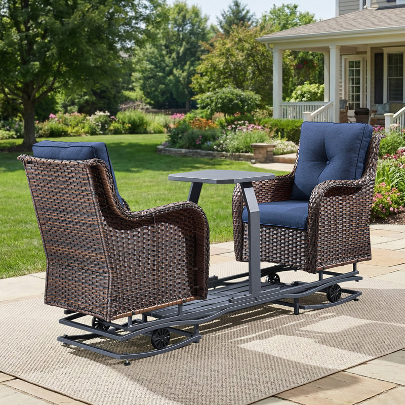 Ensemble de conversation pour 2 personnes avec table d'appoint, Bleu