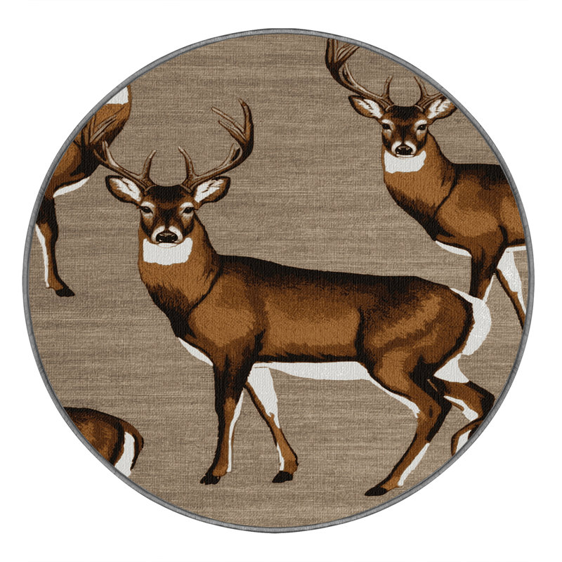 Washable tailed Deer Wildlife Area Rug, Round 4'