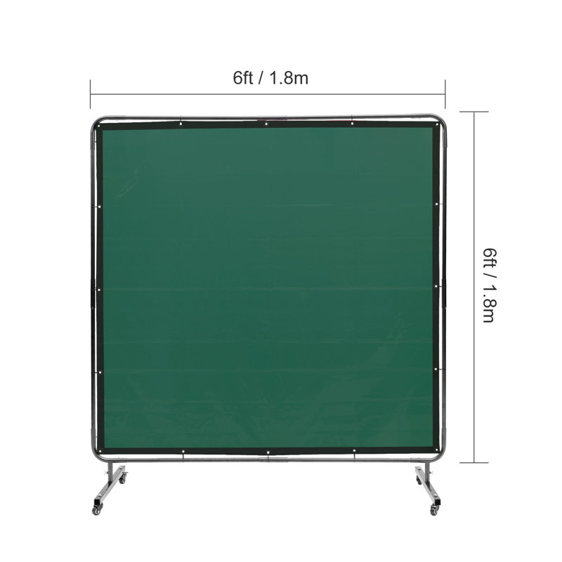 6' x 6' Portable Welding Screen with Frame - Heavy Duty Flame-Resistant Vinyl Curtain on Lockable Wheels for Workshop Safety