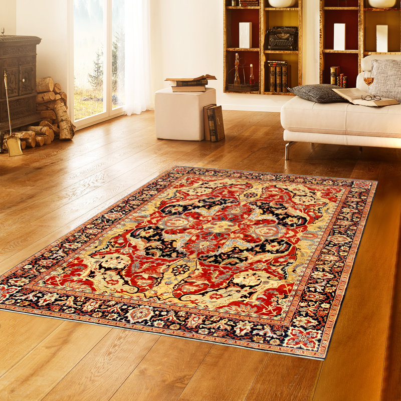 Tapis rouille / jaune / noir en laine noué à la main Bidjar