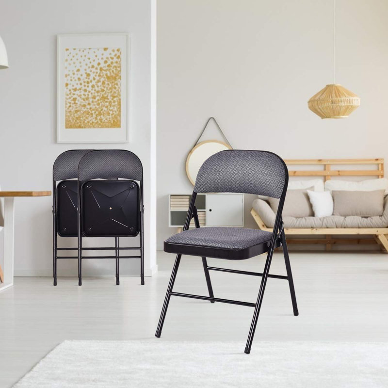 Black Ergonomic Fabric Padded Folding Chair Set