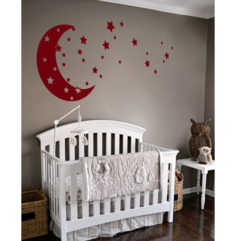 Adhésif décoratif lune et étoiles, Bourgogne, H 30 po x l 65 po x P 0,01 po